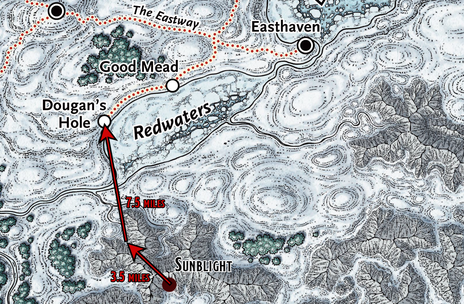 Icewind Dale - Sunblight to Dougan's Hole Map (Land Route)