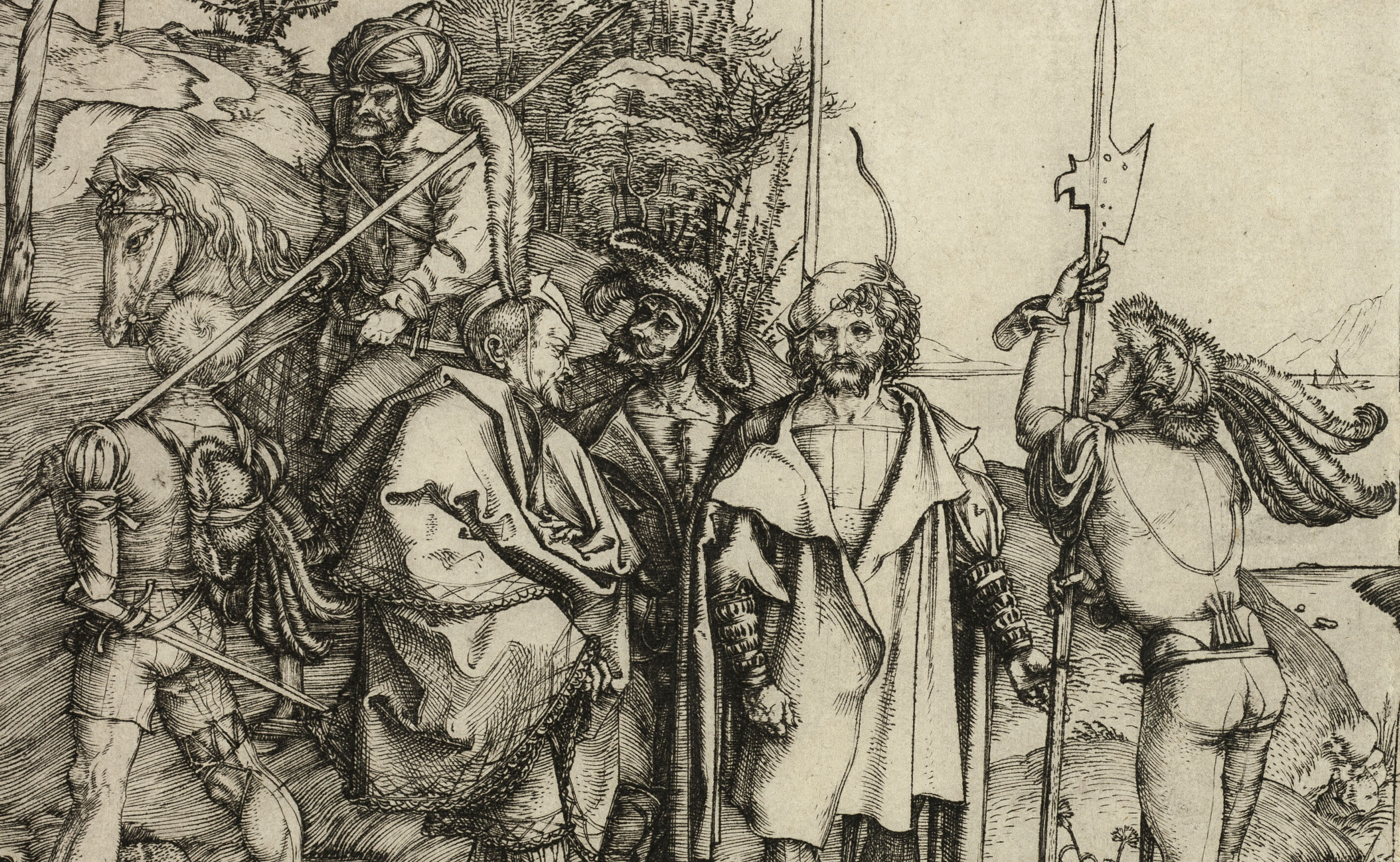 Five Landsknechte and an Oriental Man on Horseback - c. 1495, Albrecht Durer