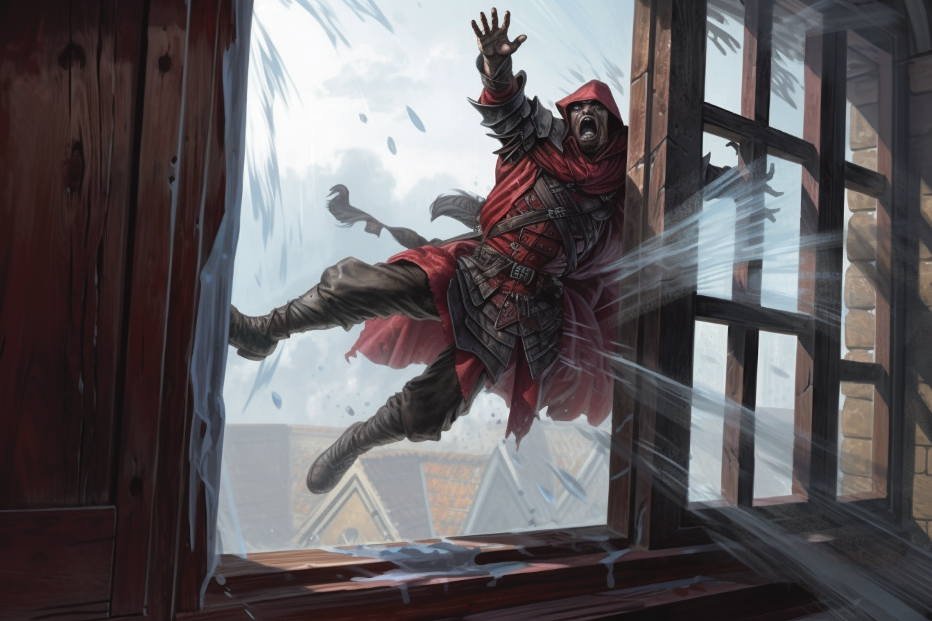 Cultist Leaping Out a Window (Midjourney)