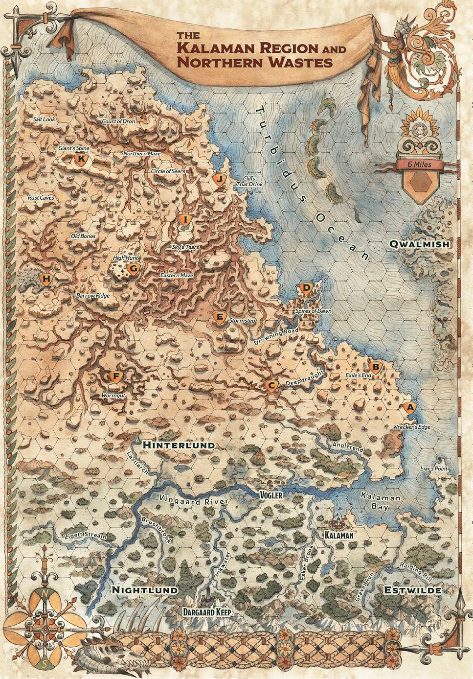 Map: The Kalaman Regions and Northern Wastes - Dragonlance: Shadow of the Dragon Queen (Wizards of the Coast)