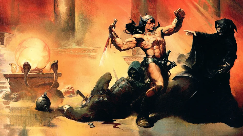 Conan vs. Sorcerer, art by Frank Frazetta
