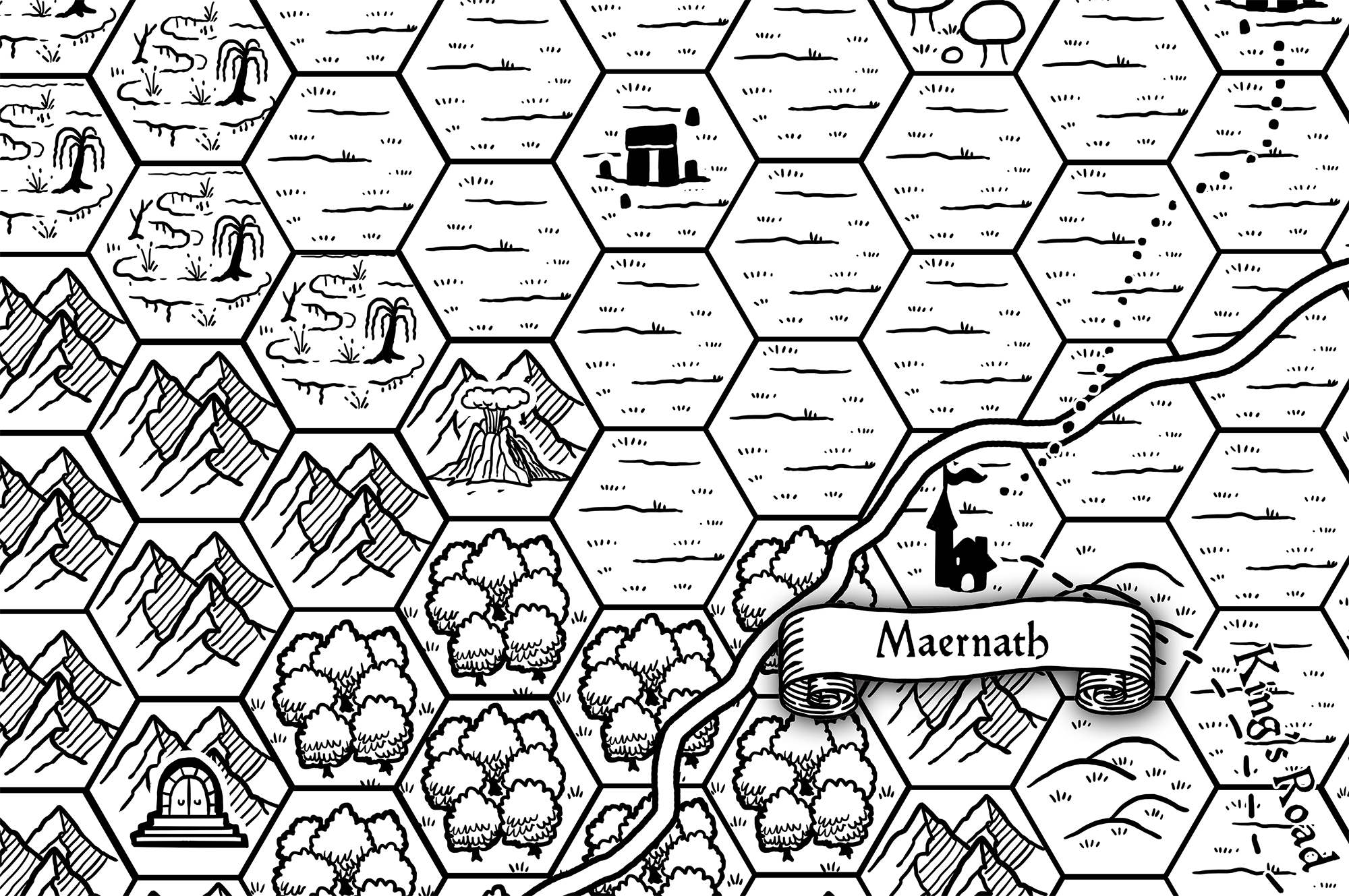 Sample hexmap: City of Maernth along the King's Road