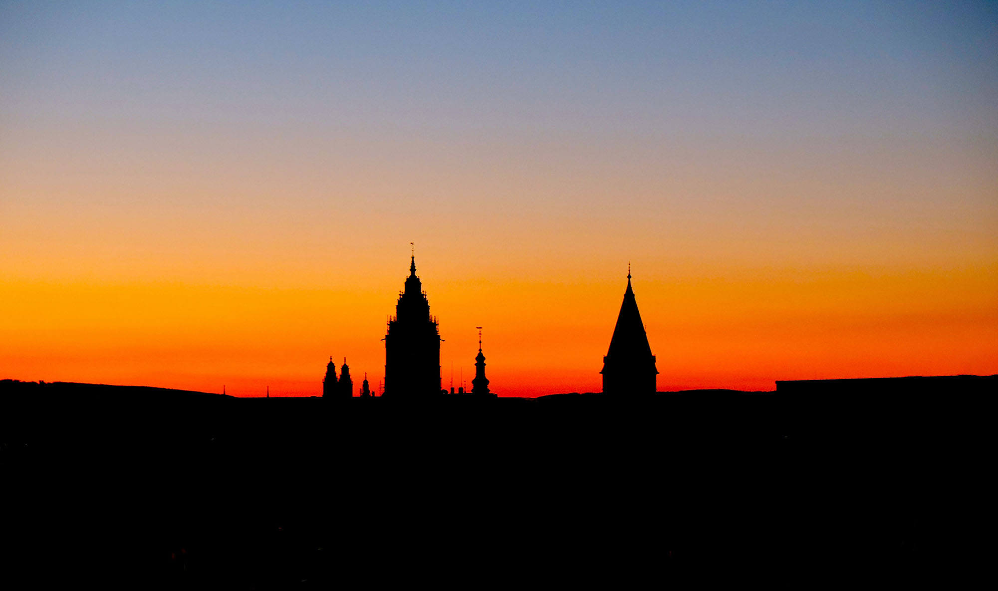 Just before sunrise; a cathedral silhouetted against the sky