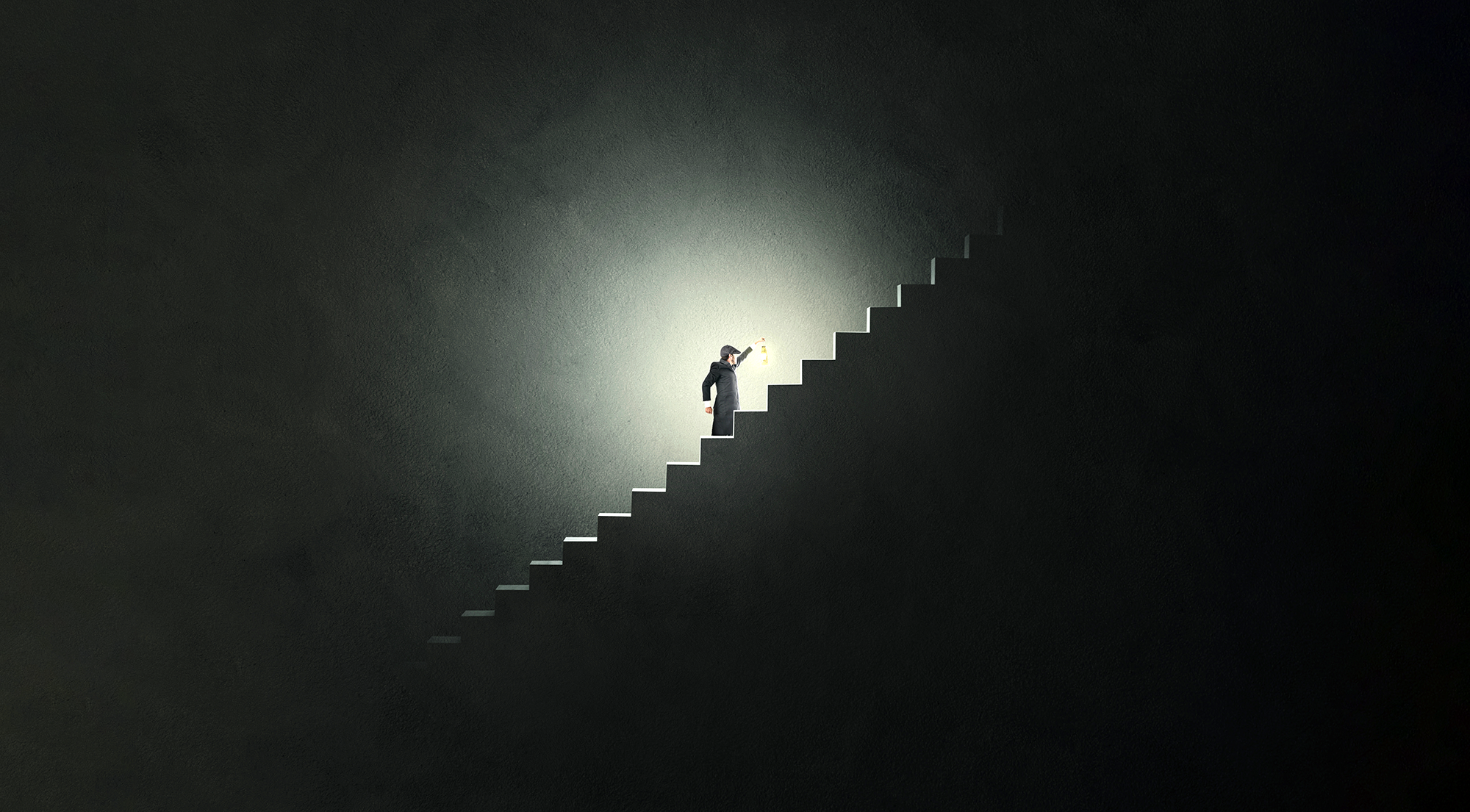 Man with Lamp Upon Dark Stairs - fran_kie