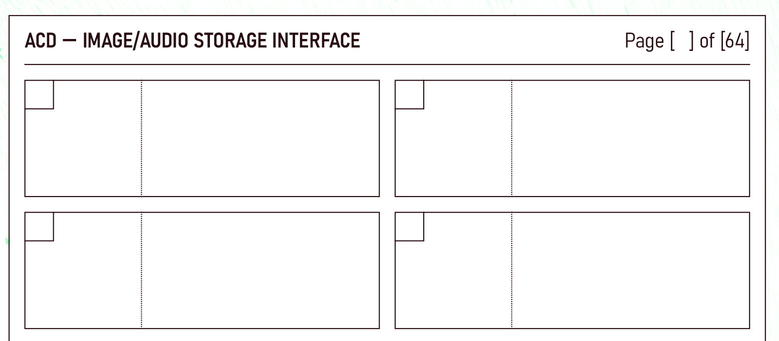 Worksheet for ACD - IMAGE/AUDIO STORAGE INTERFACE.

Boxes for each 